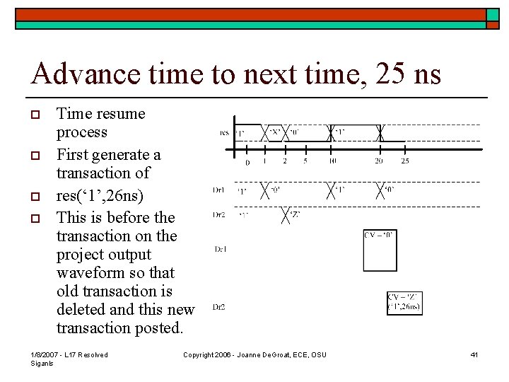 Advance time to next time, 25 ns o o Time resume process First generate