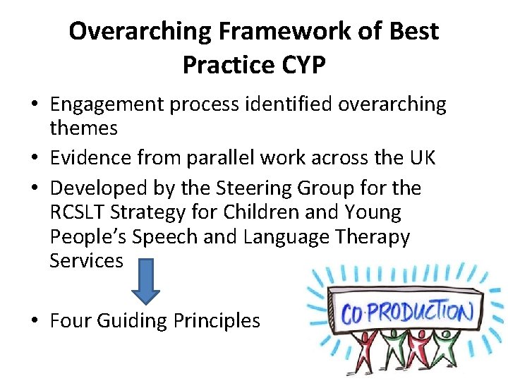 Overarching Framework of Best Practice CYP • Engagement process identified overarching themes • Evidence