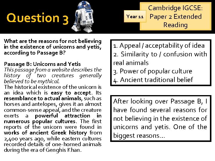 Question 3 What are the reasons for not believing in the existence of unicorns