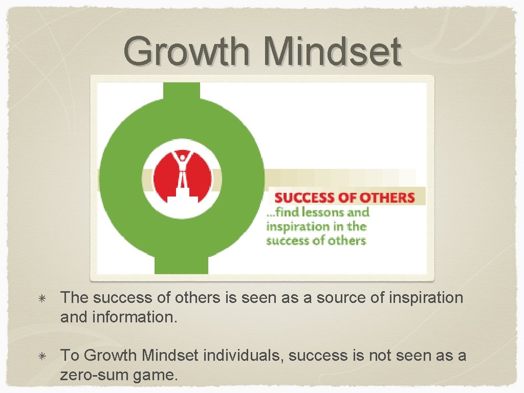 Growth Mindset The success of others is seen as a source of inspiration and