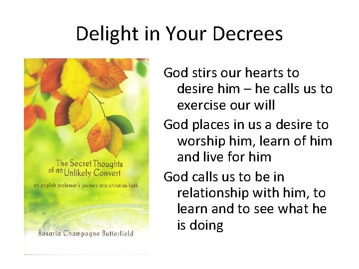 Delight in Your Decrees God stirs our hearts to desire him – he calls