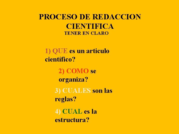 PROCESO DE REDACCION CIENTIFICA TENER EN CLARO 1) QUE es un articulo científico? 2)