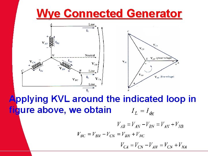 Wye Connected Generator Applying KVL around the indicated loop in figure above, we obtain