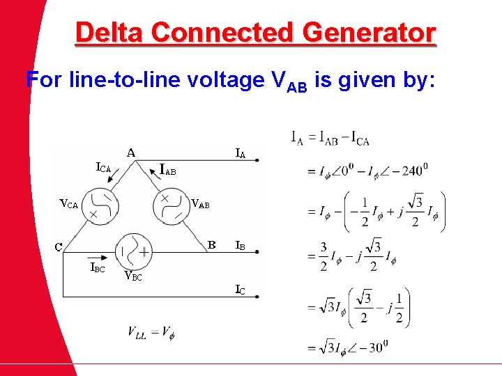 Delta Connected Generator For line-to-line voltage VAB is given by: 