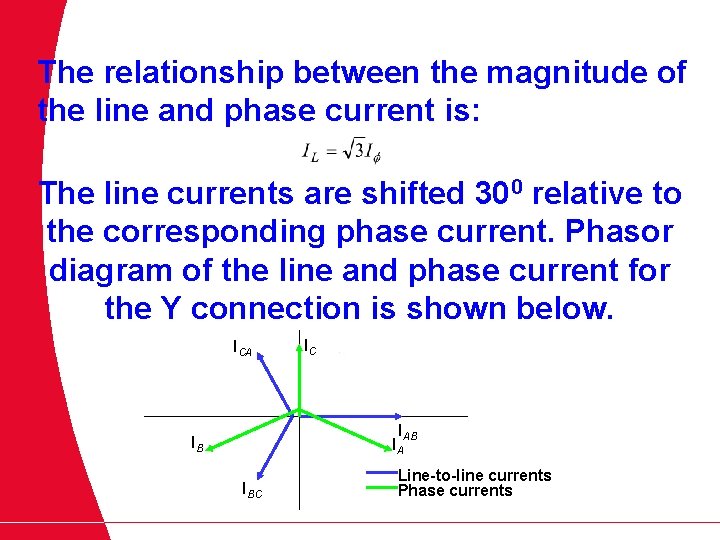 The relationship between the magnitude of the line and phase current is: The line