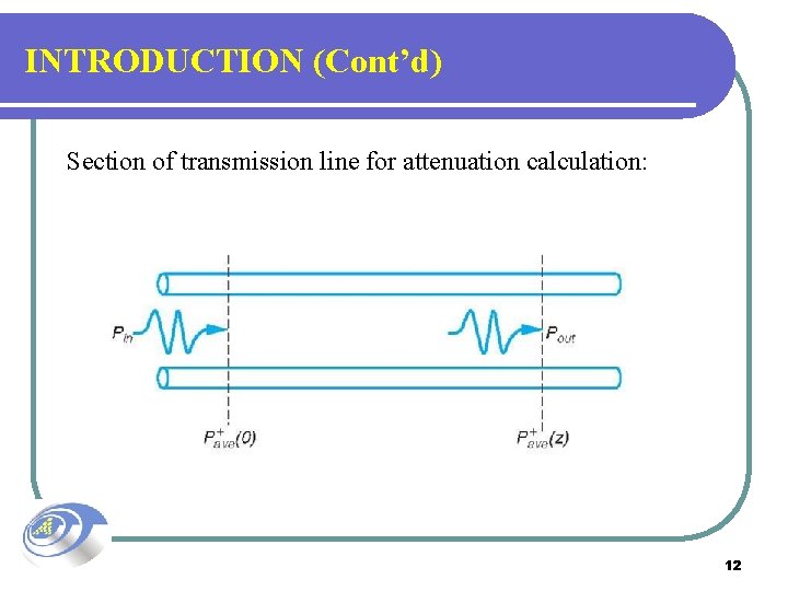 INTRODUCTION (Cont’d) Section of transmission line for attenuation calculation: 12 