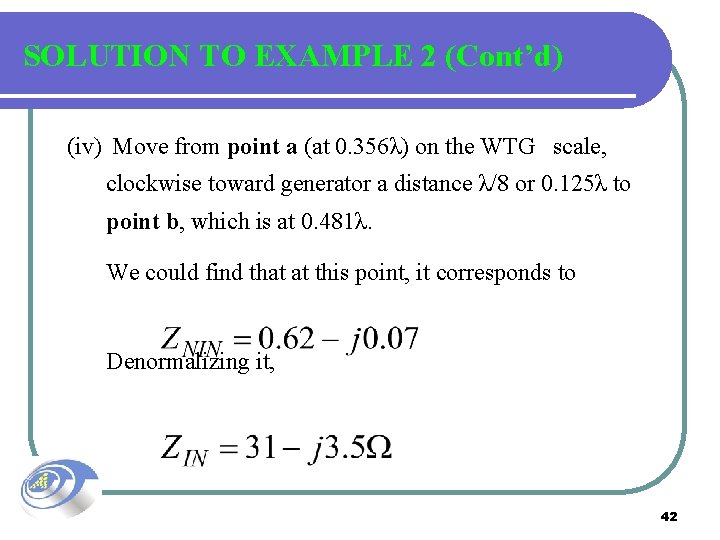SOLUTION TO EXAMPLE 2 (Cont’d) (iv) Move from point a (at 0. 356λ) on