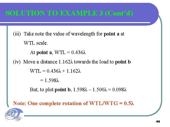 SOLUTION TO EXAMPLE 3 (Cont’d) (iii) Take note the value of wavelength for point