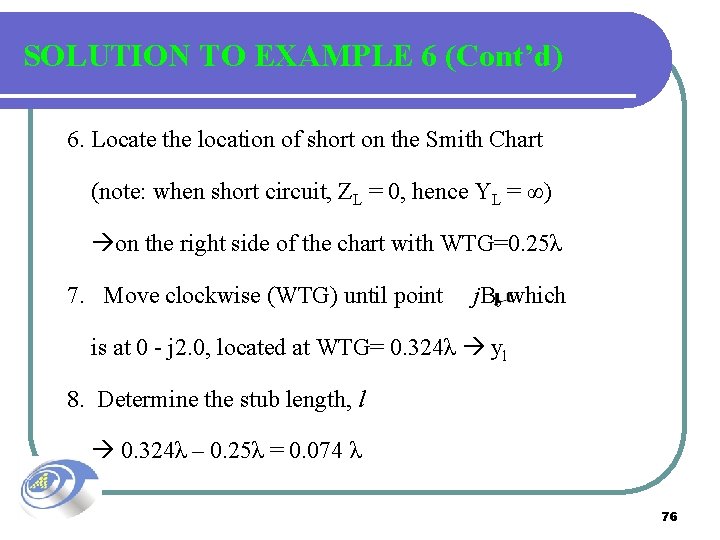 SOLUTION TO EXAMPLE 6 (Cont’d) 6. Locate the location of short on the Smith