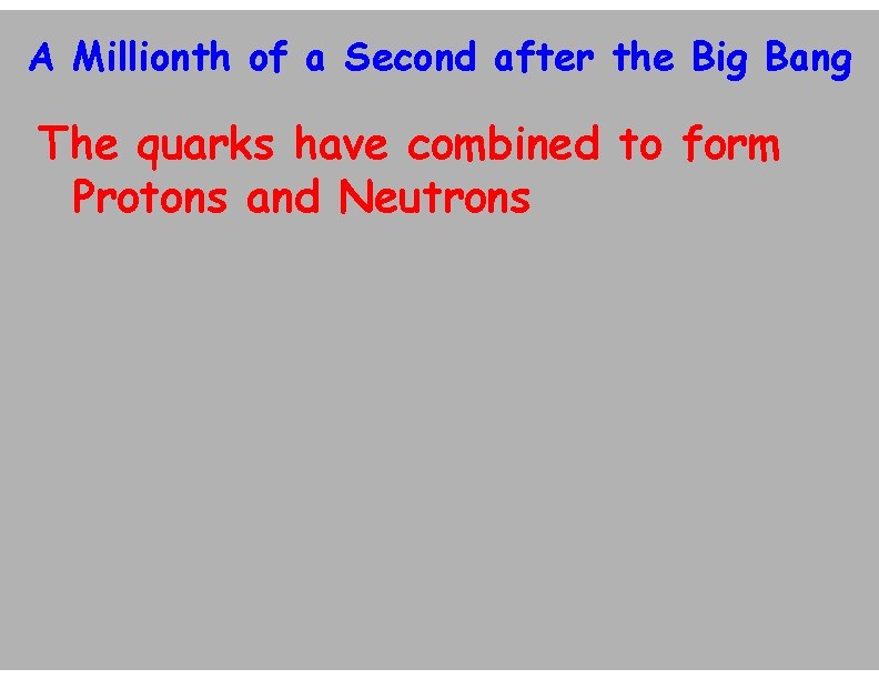 A Millionth of a Second after the Big Bang The quarks have combined to