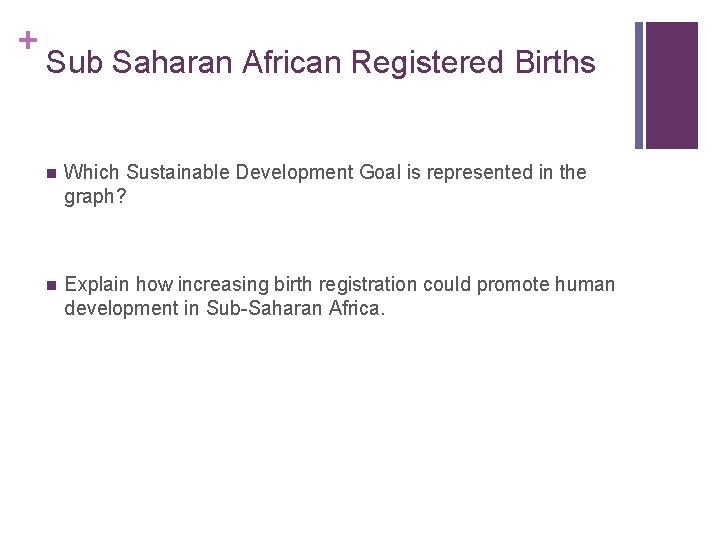 + Sub Saharan African Registered Births n Which Sustainable Development Goal is represented in + Sub Saharan African Registered Births n Which Sustainable Development Goal is represented in