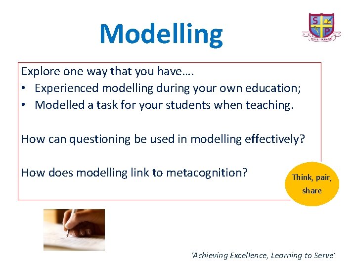 Modelling Explore one way that you have…. • Experienced modelling during your own education;