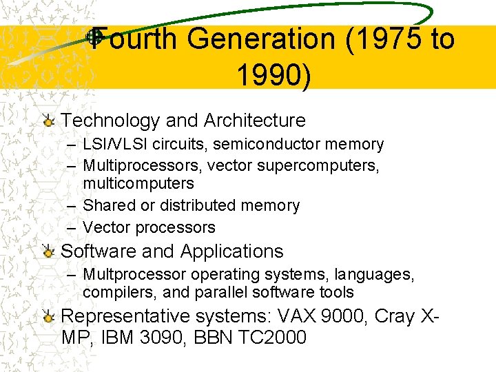 Fourth Generation (1975 to 1990) Technology and Architecture – LSI/VLSI circuits, semiconductor memory –