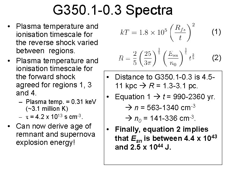 G 350. 1 -0. 3 Spectra • Plasma temperature and ionisation timescale for the