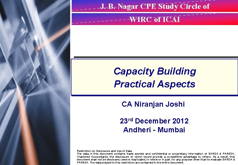 J. B. Nagar CPE Study Circle of WIRC of ICAI Capacity Building Practical Aspects