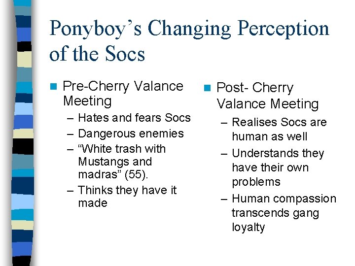 Ponyboy’s Changing Perception of the Socs n Pre-Cherry Valance Meeting – Hates and fears