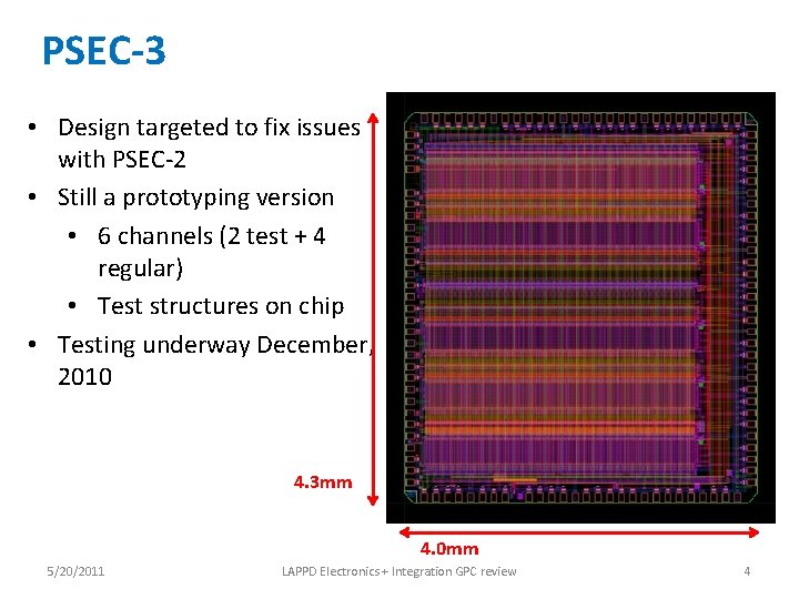 PSEC-3 • Design targeted to fix issues with PSEC-2 • Still a prototyping version