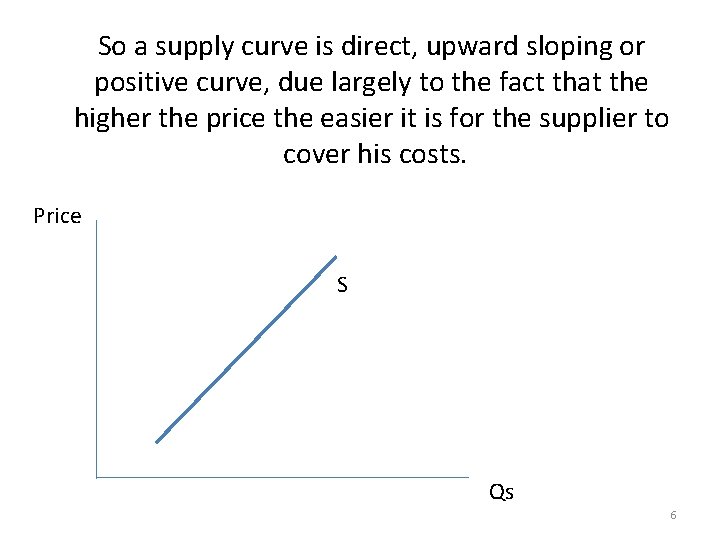 So a supply curve is direct, upward sloping or positive curve, due largely to