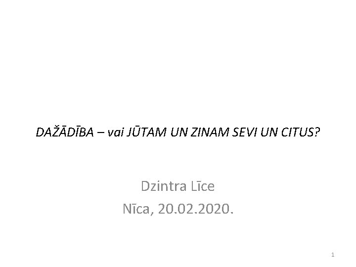 DAŽĀDĪBA – vai JŪTAM UN ZINAM SEVI UN CITUS? Dzintra Līce Nīca, 20. 02.