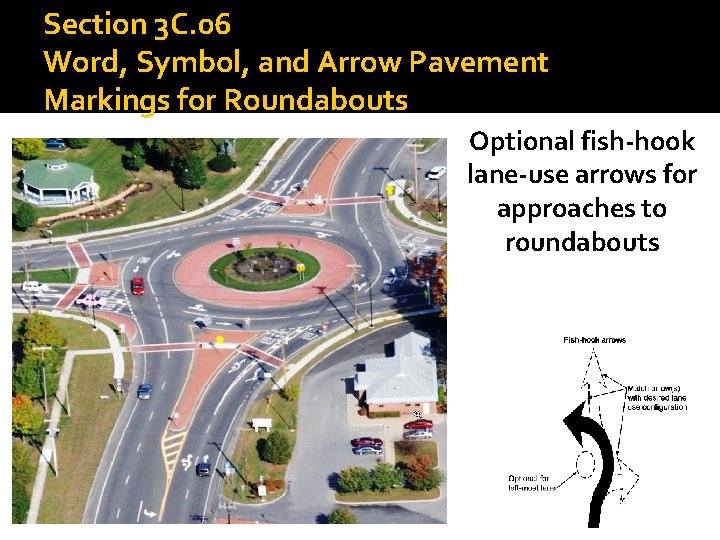 Section 3 C. 06 Word, Symbol, and Arrow Pavement Markings for Roundabouts Optional fish-hook