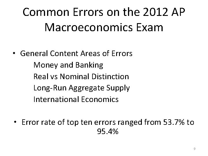 Common Errors on the 2012 AP Macroeconomics Exam • General Content Areas of Errors