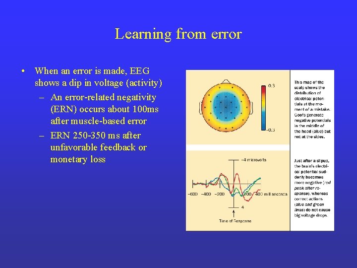 Learning from error • When an error is made, EEG shows a dip in