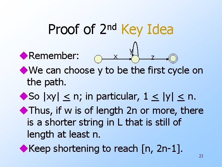 Proof of 2 nd Key Idea y x u. Remember: z u. We can