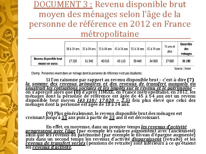 DOCUMENT 3 : Revenu disponible brut moyen des ménages selon l'âge de la personne