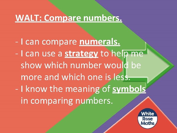 WALT: Compare numbers. - I can compare numerals. - I can use a strategy