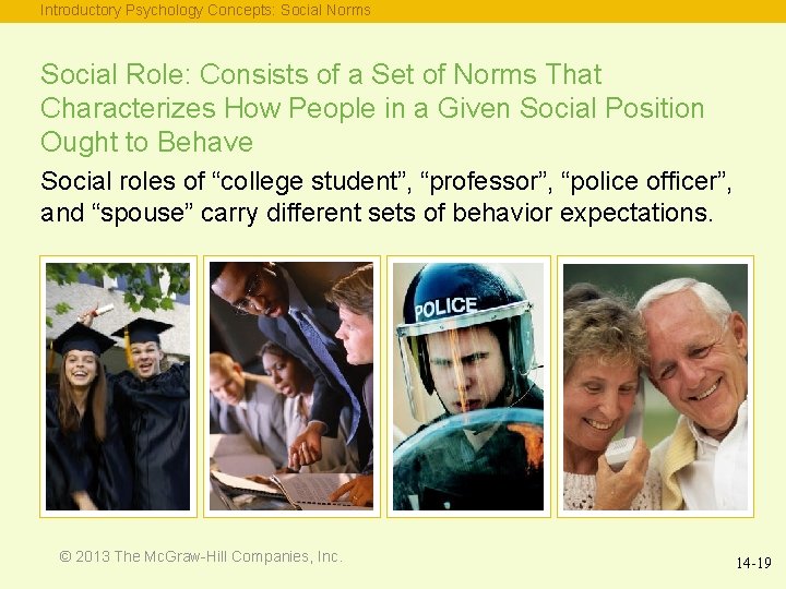 Introductory Psychology Concepts: Social Norms Social Role: Consists of a Set of Norms That