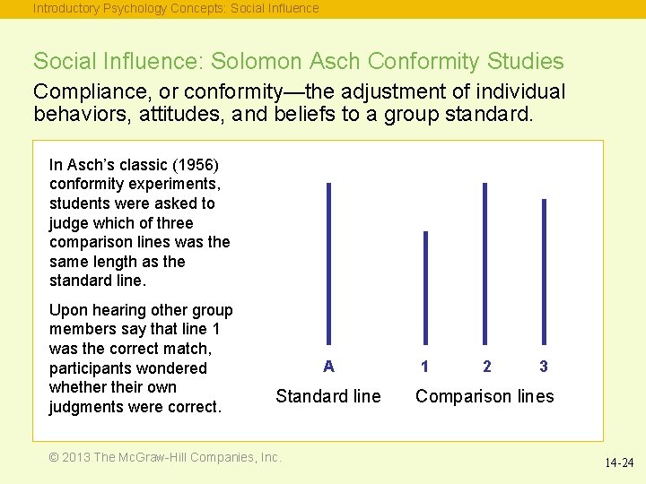 Introductory Psychology Concepts: Social Influence: Solomon Asch Conformity Studies Compliance, or conformity—the adjustment of