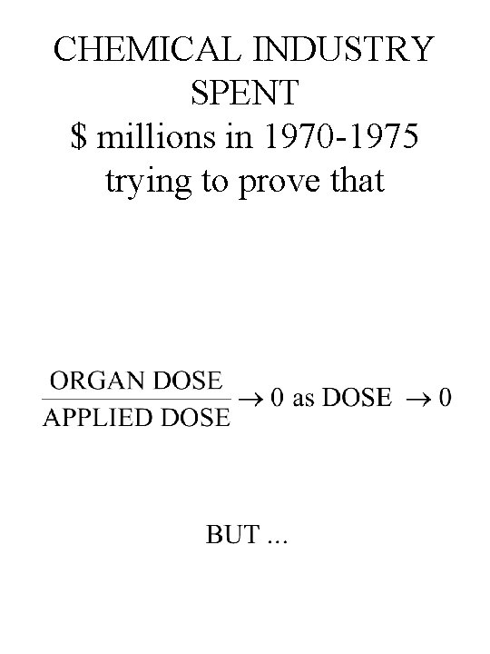 CHEMICAL INDUSTRY SPENT $ millions in 1970 -1975 trying to prove that 