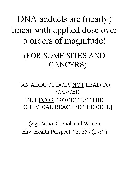 DNA adducts are (nearly) linear with applied dose over 5 orders of magnitude! (FOR