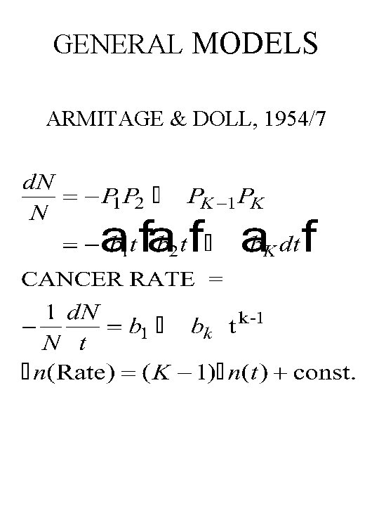 GENERAL MODELS ARMITAGE & DOLL, 1954/7 