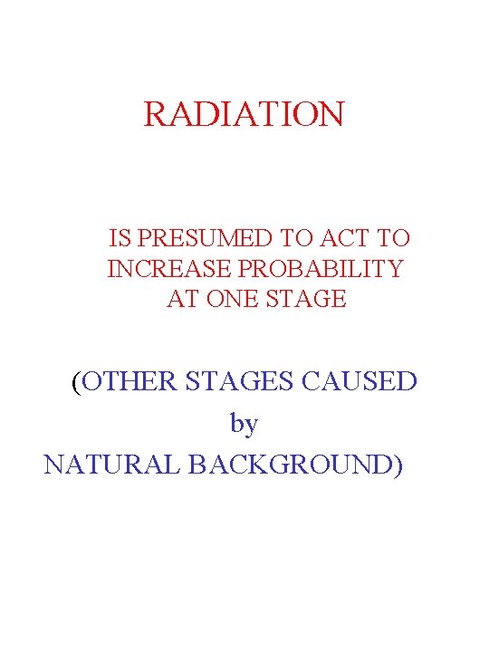 RADIATION IS PRESUMED TO ACT TO INCREASE PROBABILITY AT ONE STAGE (OTHER STAGES CAUSED