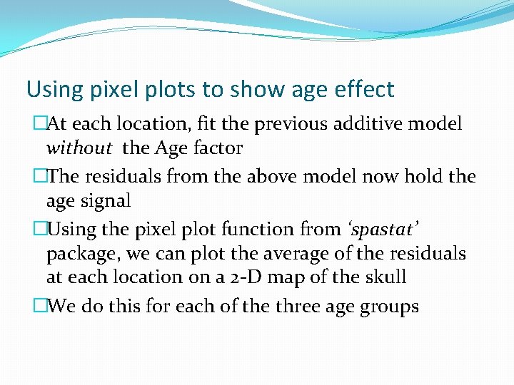 Using pixel plots to show age effect �At each location, fit the previous additive