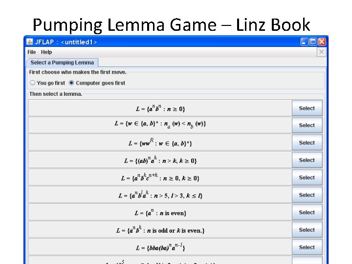 Pumping Lemma Game – Linz Book 
