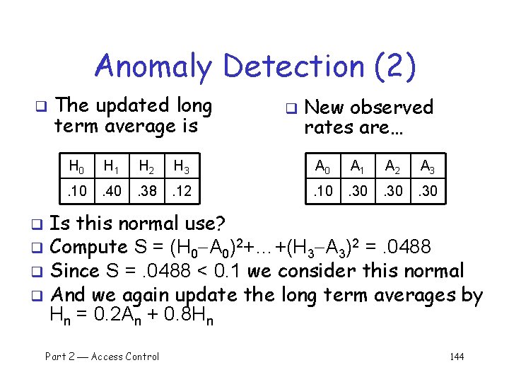 Anomaly Detection (2) q The updated long term average is q New observed rates