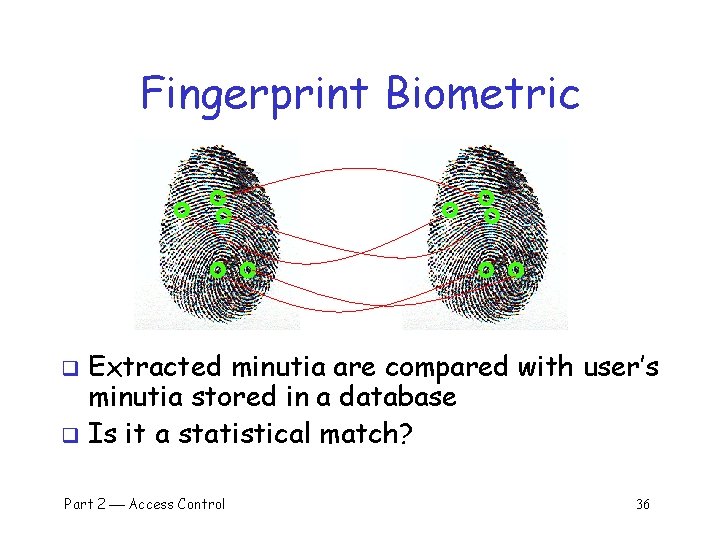 Fingerprint Biometric Extracted minutia are compared with user’s minutia stored in a database q