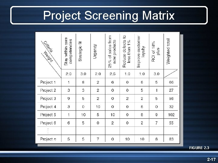 Project Screening Matrix FIGURE 2. 3 2 -17 Project Screening Matrix FIGURE 2. 3 2 -17