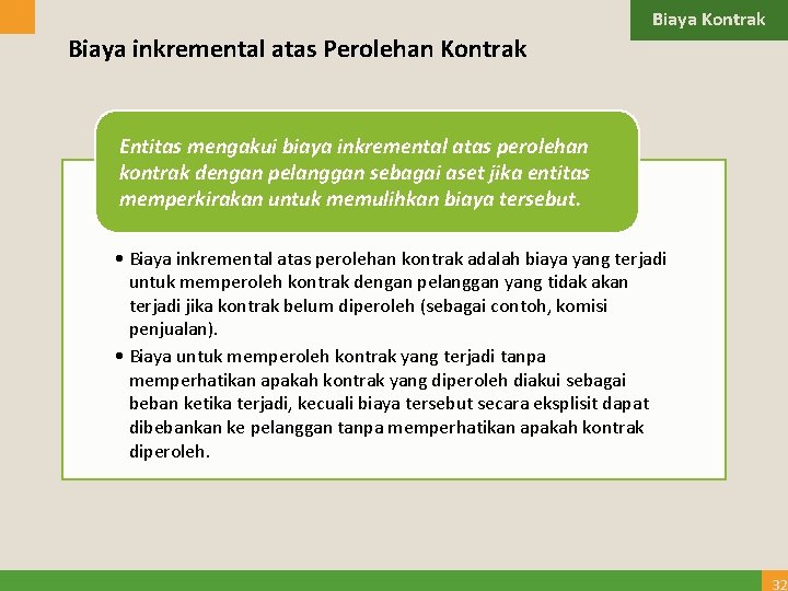 Biaya Kontrak Biaya inkremental atas Perolehan Kontrak Entitas mengakui biaya inkremental atas perolehan kontrak