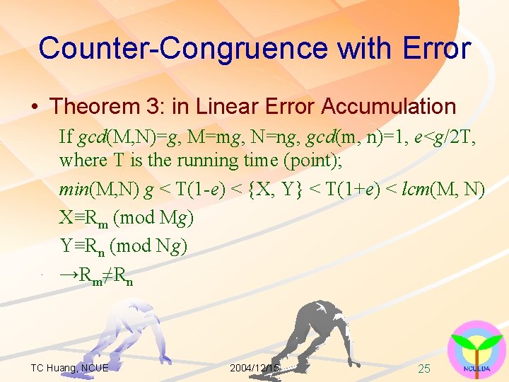 Counter-Congruence with Error • Theorem 3: in Linear Error Accumulation If gcd(M, N)=g, M=mg,