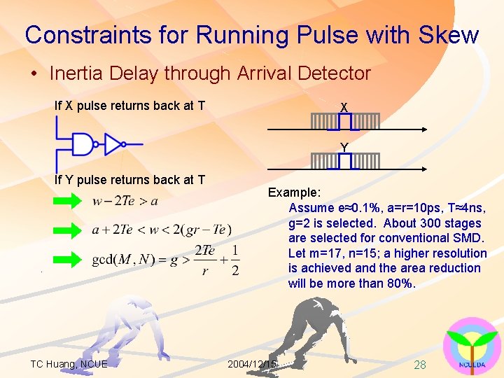 Constraints for Running Pulse with Skew • Inertia Delay through Arrival Detector If X