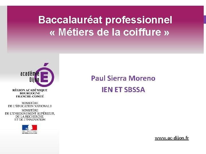 Baccalauréat professionnel « Métiers de la coiffure » Paul Sierra Moreno IEN ET SBSSA