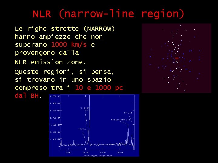 NLR (narrow-line region) Le righe strette (NARROW) hanno ampiezze che non superano 1000 km/s