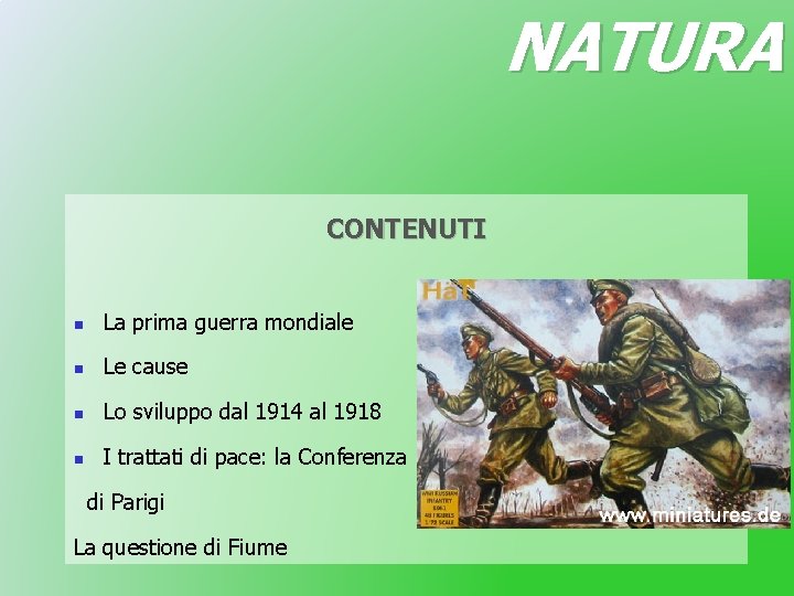 NATURA CONTENUTI n La prima guerra mondiale n Le cause n Lo sviluppo dal