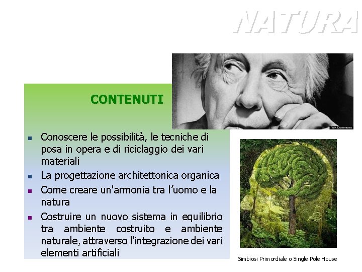 NATURA CONTENUTI n n Conoscere le possibilità, le tecniche di posa in opera e