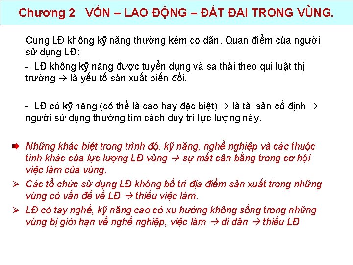 Chương 2 VỐN – LAO ĐỘNG – ĐẤT ĐAI TRONG VÙNG. Cung LĐ không