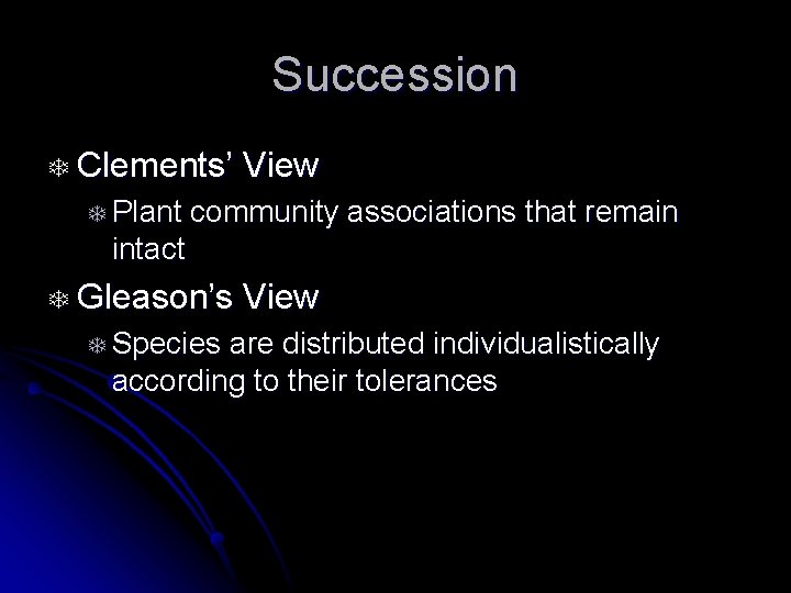 Succession T Clements’ T Plant View community associations that remain intact T Gleason’s T