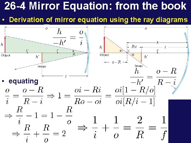 26 -4 Mirror Equation: from the book • Derivation of mirror equation using the